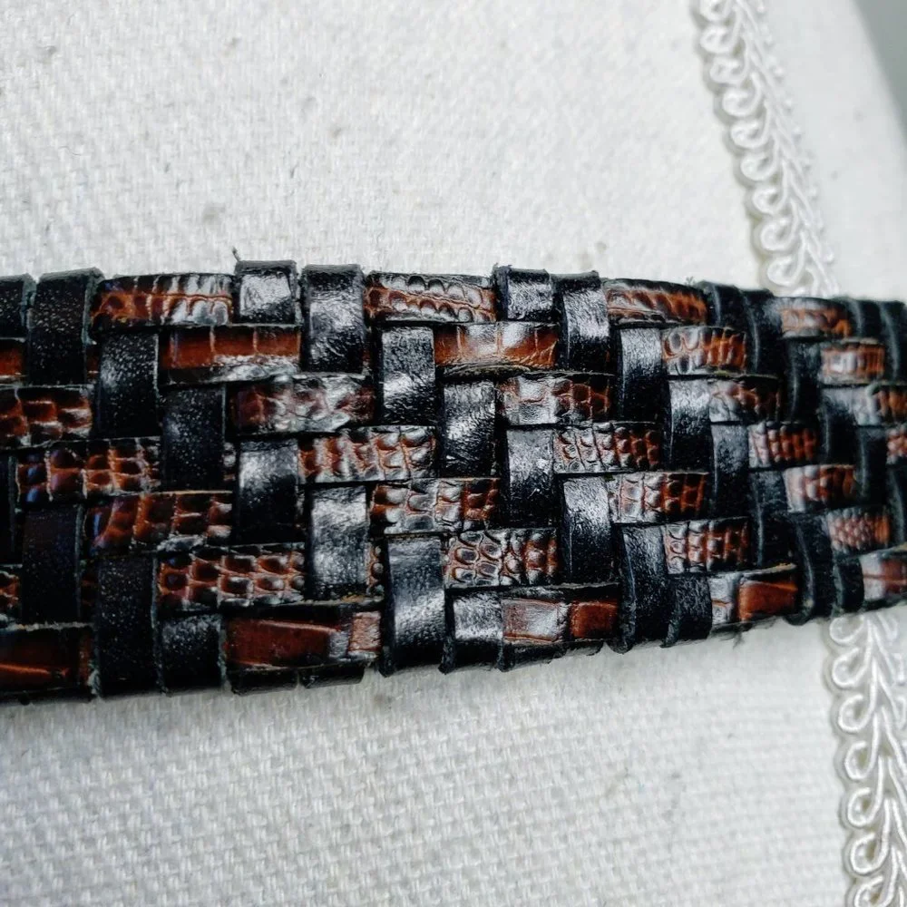 Brighton Cross Woven Distressed Buckle Belt Womens Croc Embossed Panel 38